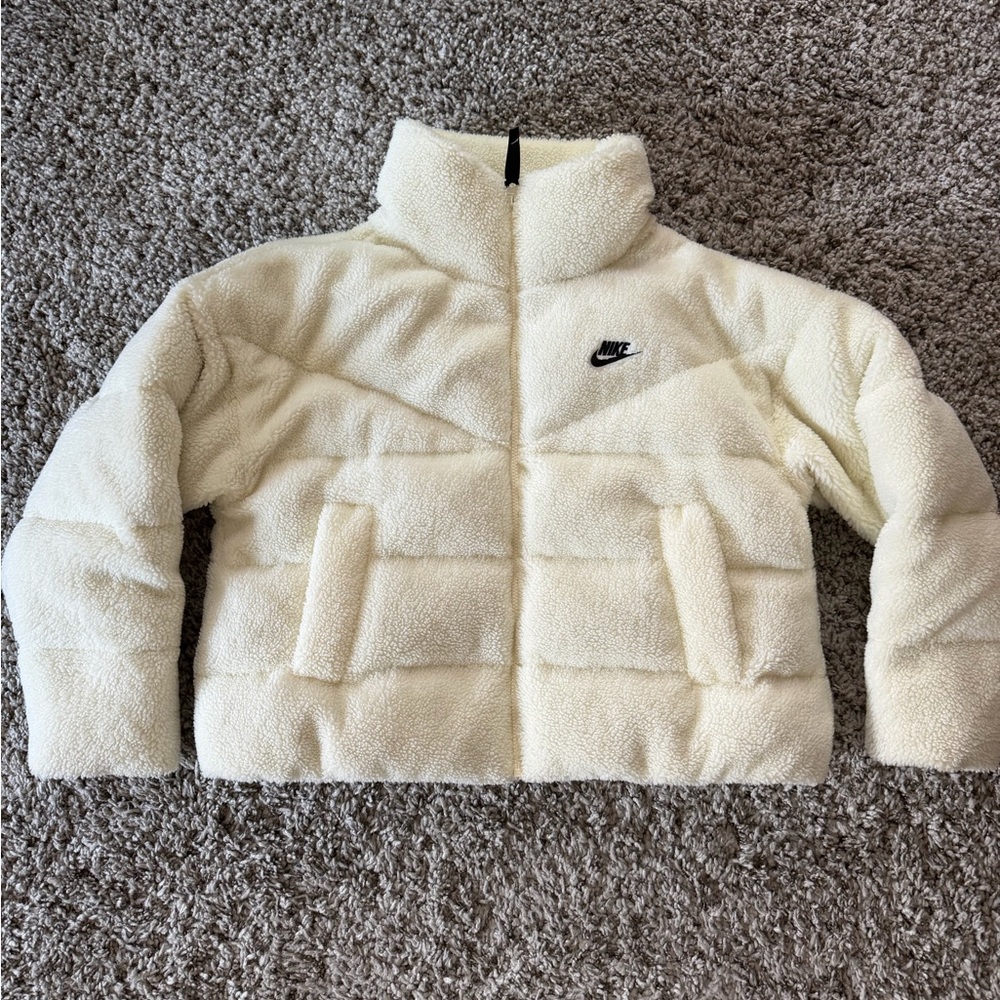Nike Cream Sherpa Jacket with Black Strap Accents